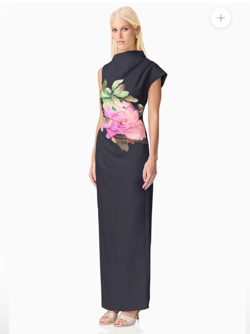 elliatt azelie black & pink floral asymmetrical satin draped gown dress XS NEW - Picture 5 of 13